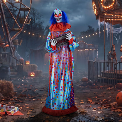 5.6 ft Halloween Animated Clown with Snap-up Head and Voice Effects