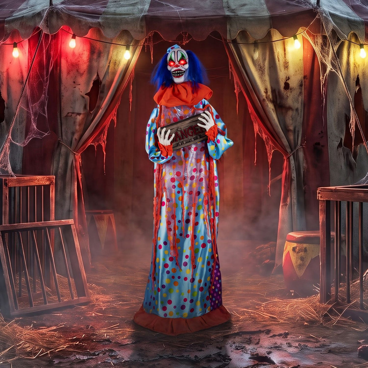 5.6 ft Halloween Animated Clown with Snap-up Head and Voice Effects