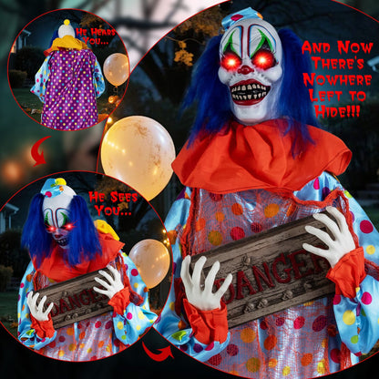 5.6 ft Halloween Animated Clown with Snap-up Head and Voice Effects