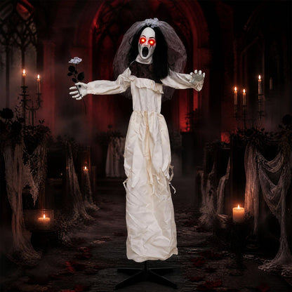 5.7 FT Halloween Standing Animatronic Bride with Flower in Hand