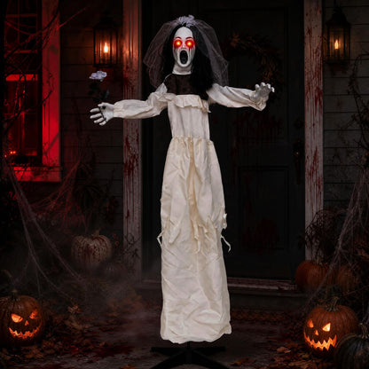 5.7 FT Halloween Standing Animatronic Bride with Flower in Hand