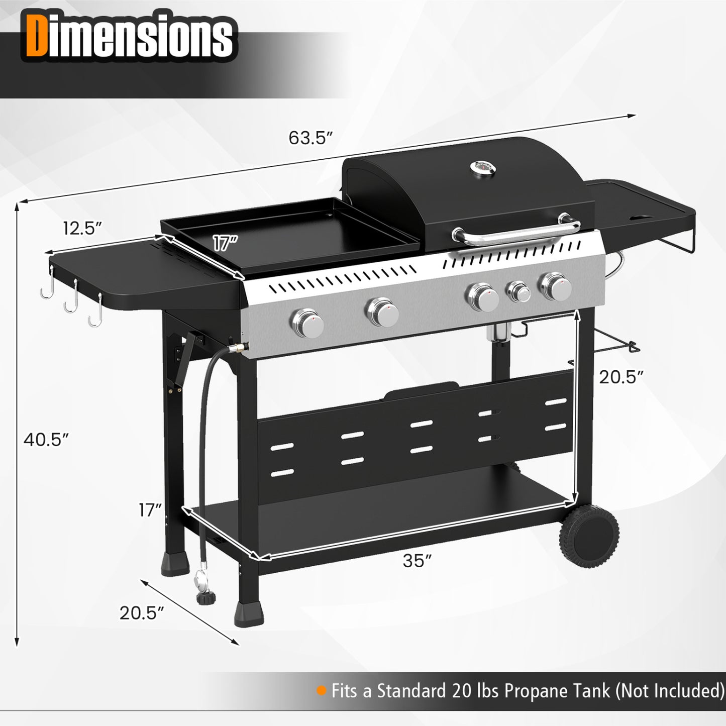 5-Burner Propane Gas Grill and Griddle Combo with Side Burner