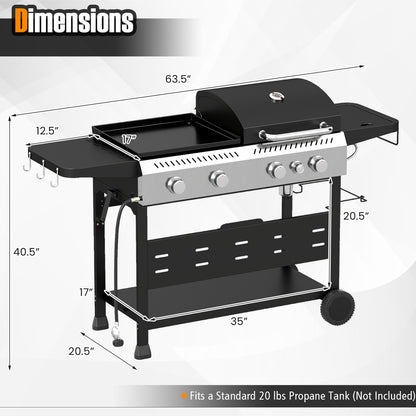 5-Burner Propane Gas Grill and Griddle Combo with Side Burner