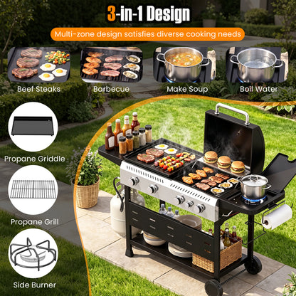 5-Burner Propane Gas Grill and Griddle Combo with Side Burner