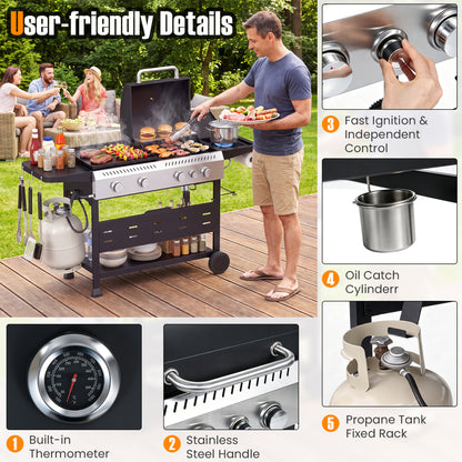 5-Burner Propane Gas Grill and Griddle Combo with Side Burner