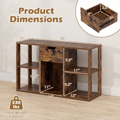 5-Cube Bookcase with Storage Drawer - Rustic Brown