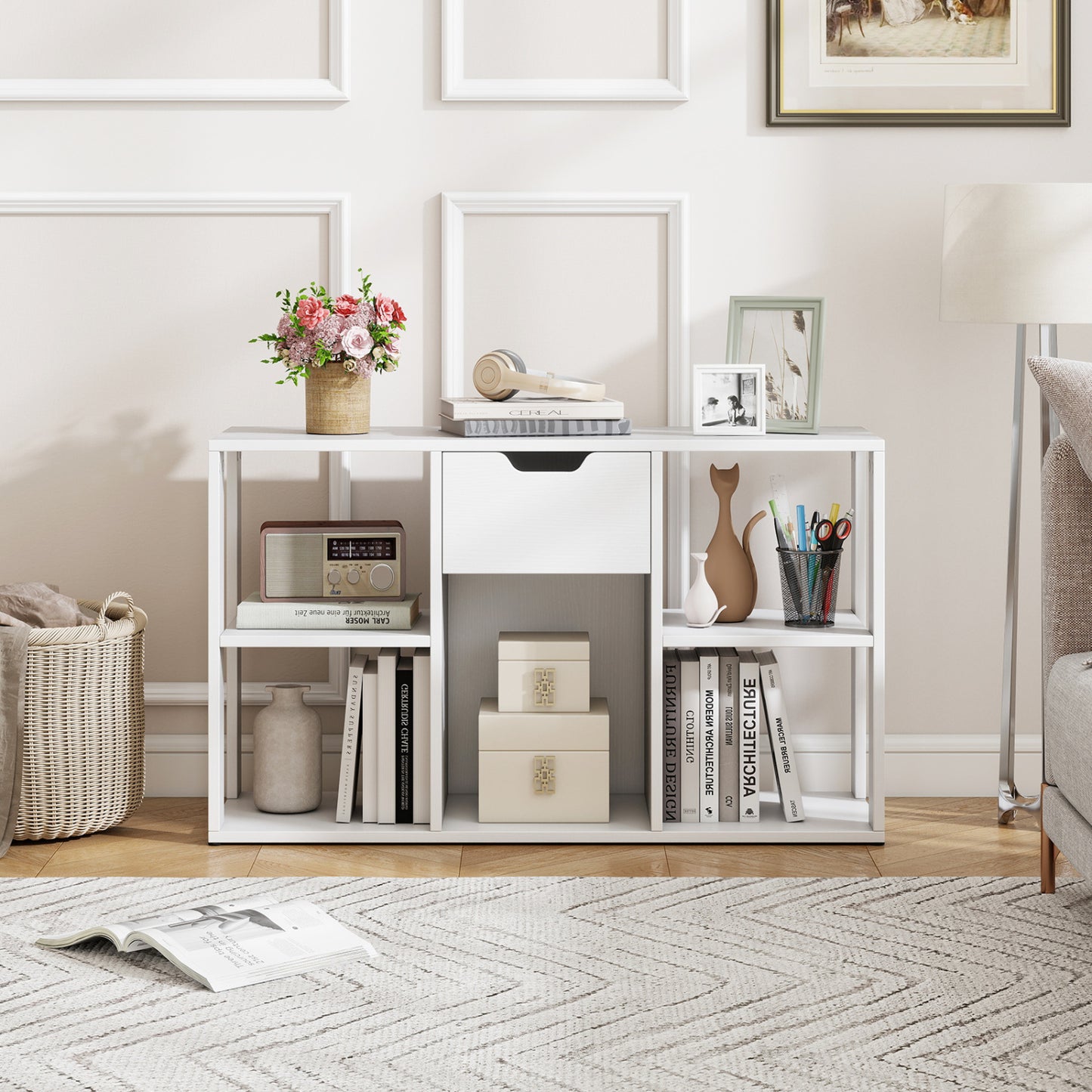 5-Cube Bookcase with Storage Drawer - Rustic Brown