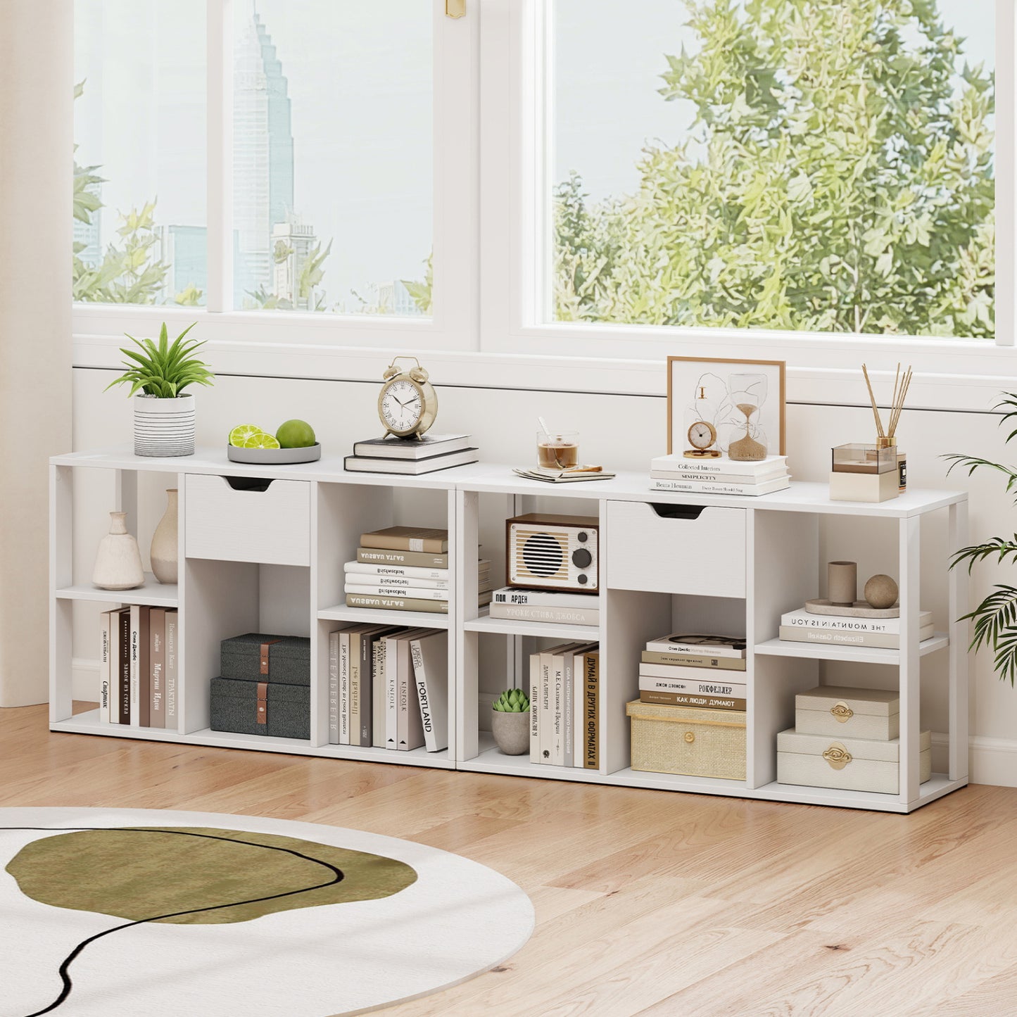 5-Cube Bookcase with Storage Drawer - Rustic Brown