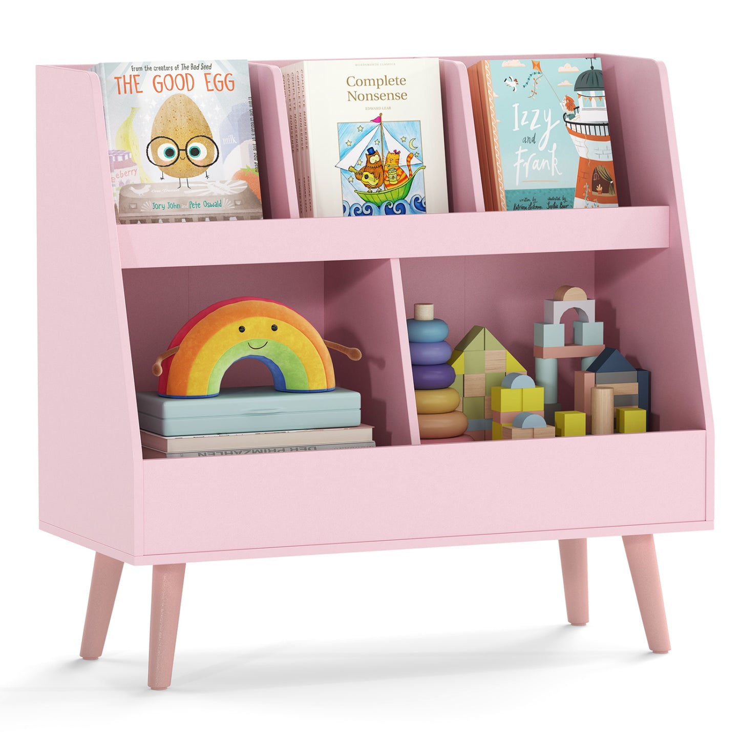 5-Cube Kids Bookshelf and Toy Organizer with Anti-Tipping Kits-Oak - Pink