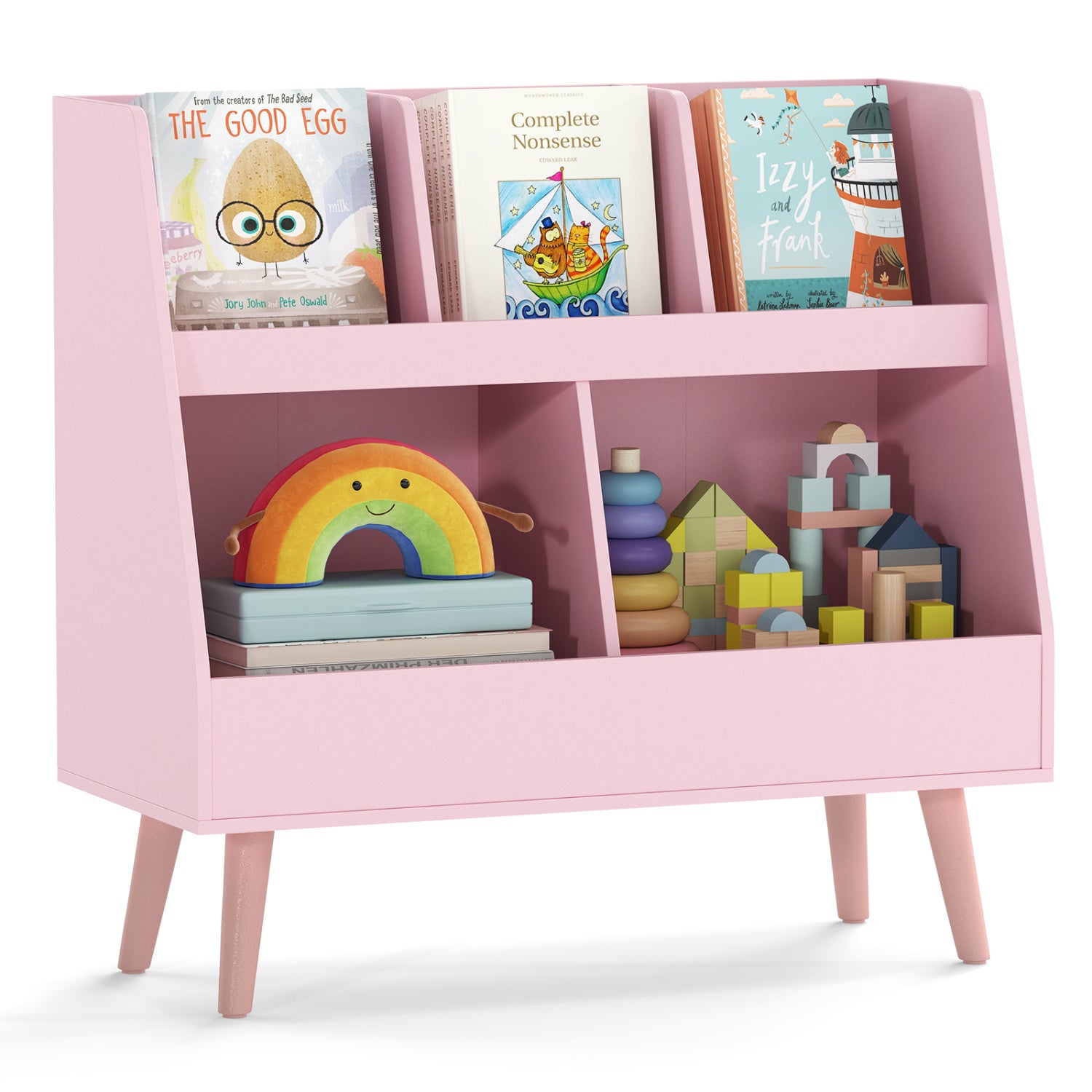5-Cube Kids Bookshelf and Toy Organizer with Anti-Tipping Kits-Oak - Pink