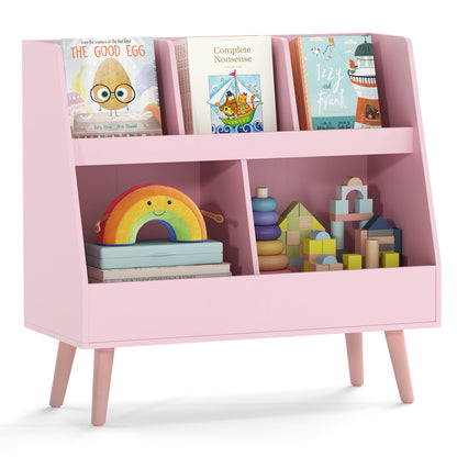 5-Cube Kids Bookshelf and Toy Organizer with Anti-Tipping Kits-Oak - Pink