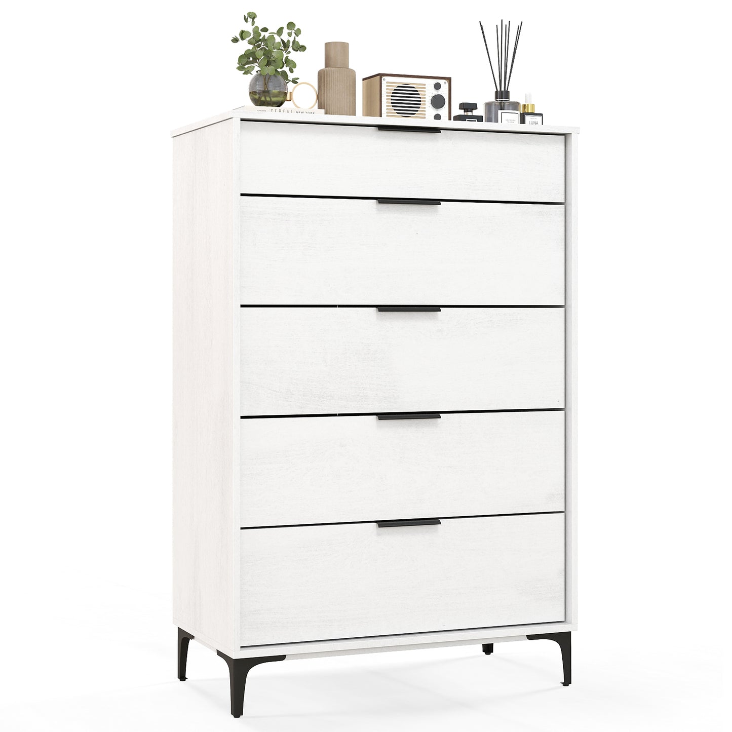 5-Drawer Dresser with Interlock System for Bedroom Living Room-Cherry - White