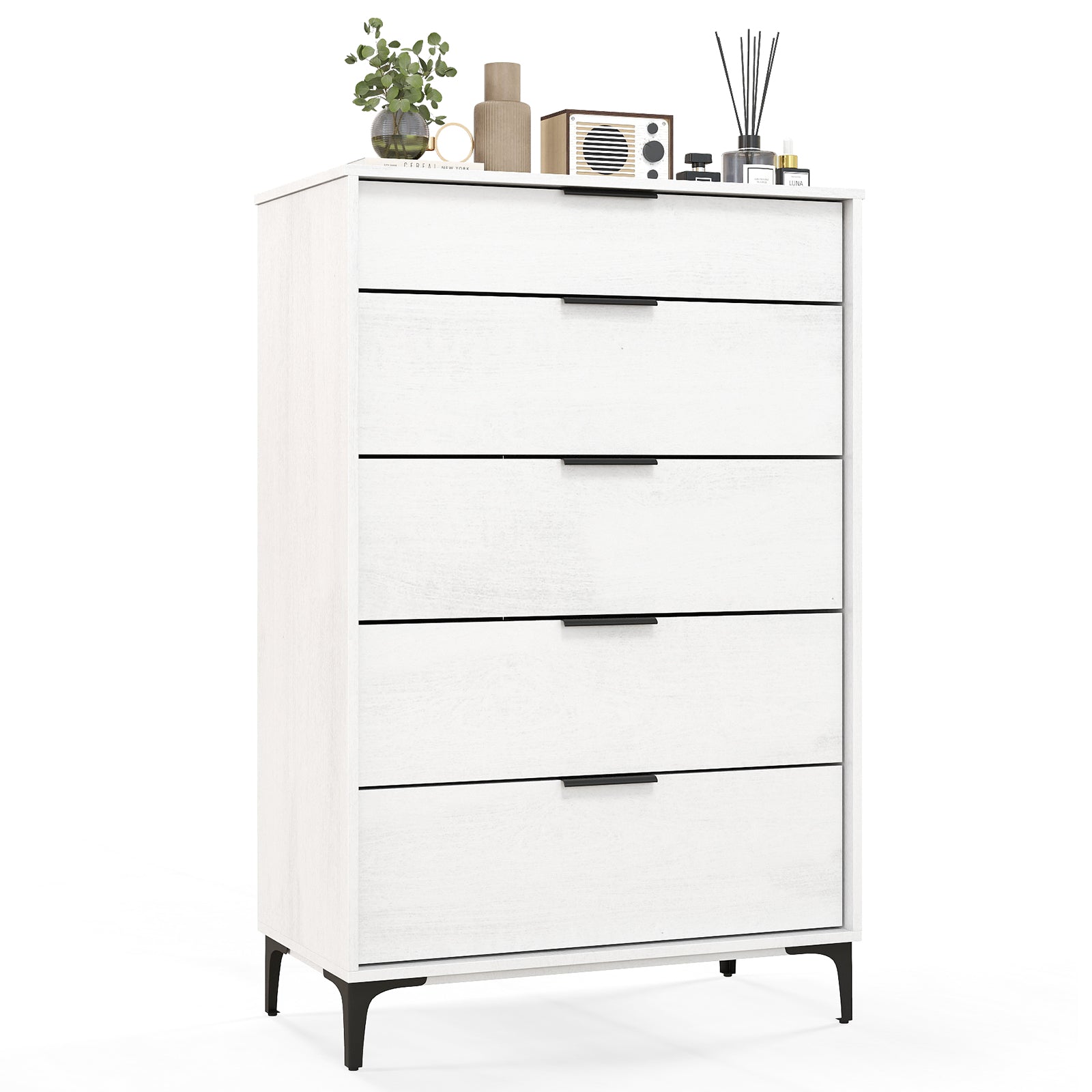 5-Drawer Dresser with Interlock System for Bedroom Living Room-Cherry - White