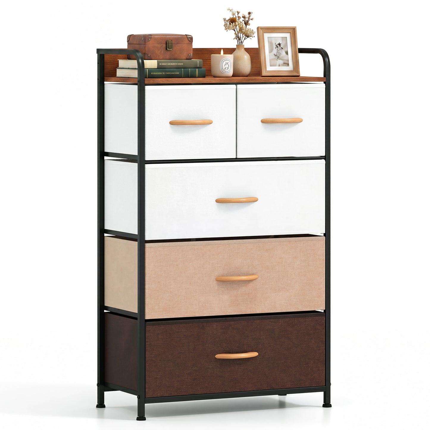 5-Drawer Fabric Dresser with Removable Bins