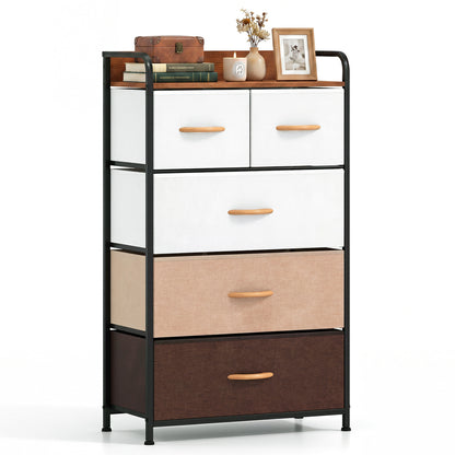 5-Drawer Fabric Dresser with Removable Bins