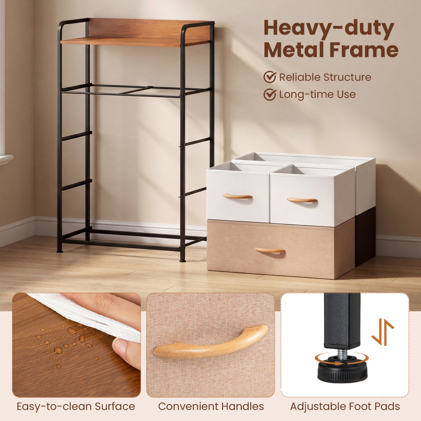 5-Drawer Fabric Dresser with Removable Bins