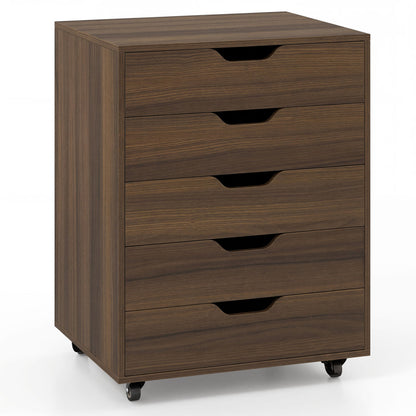 5 Drawer Mobile File Cabinet with Wheels for Living Room-Walnut - Walnut
