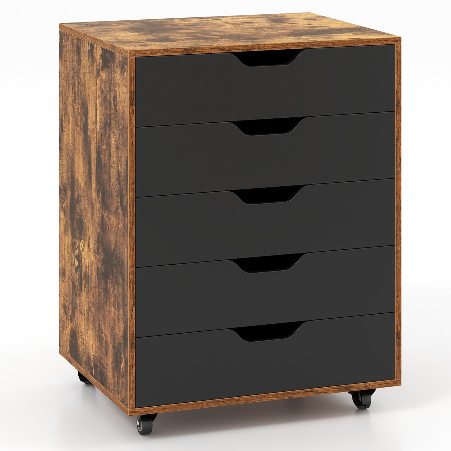 5 Drawer Mobile File Cabinet with Wheels for Living Room-Walnut - Rustic Brown