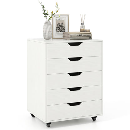 5 Drawer Mobile File Cabinet with Wheels for Living Room-Walnut - White