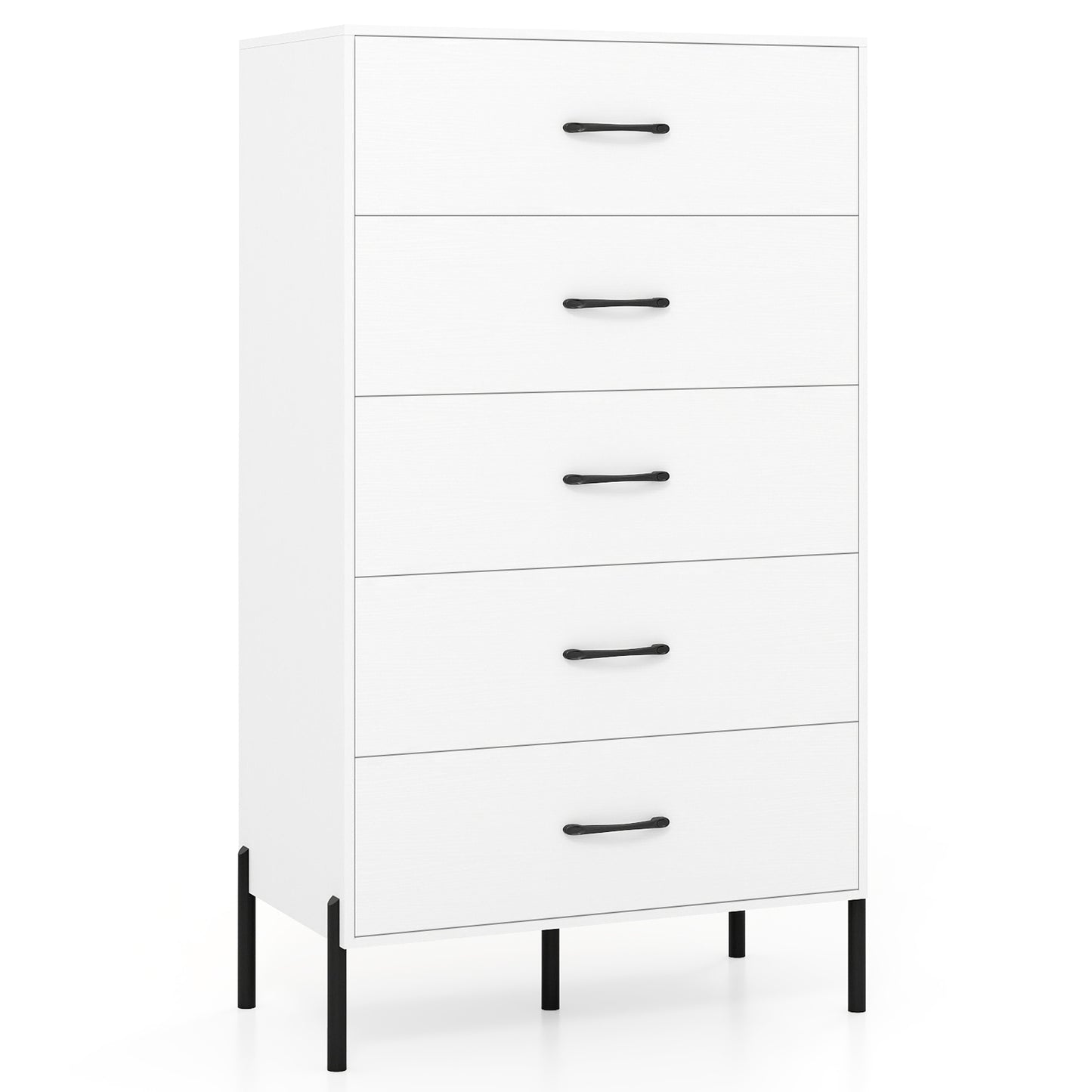 5-Drawer Modern Tall Chest of Drawers with Metal Legs-White