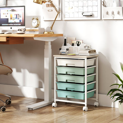 5-Drawer Rolling Storage Cart with Wooden Top