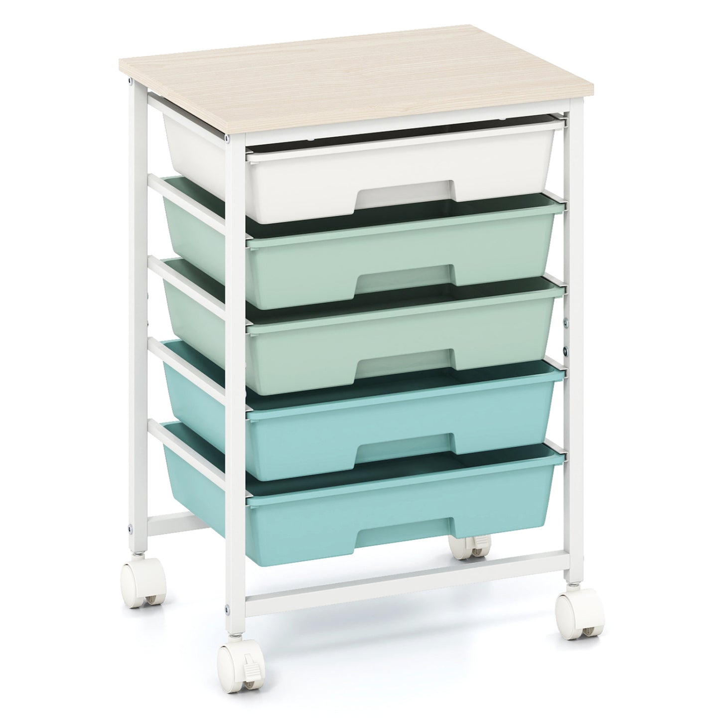 5-Drawer Rolling Storage Cart with Wooden Top