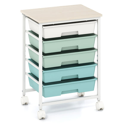 5-Drawer Rolling Storage Cart with Wooden Top