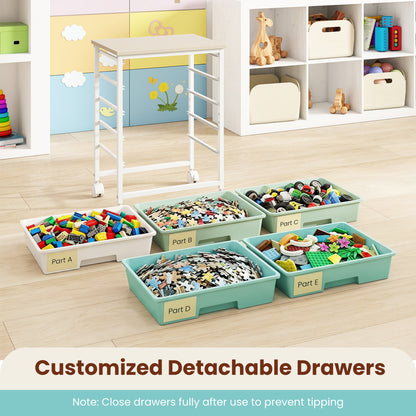 5-Drawer Rolling Storage Cart with Wooden Top