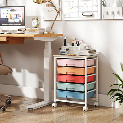 5-Drawer Rolling Storage Cart with Wooden Top
