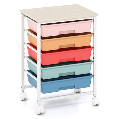 5-Drawer Rolling Storage Cart with Wooden Top