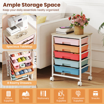 5-Drawer Rolling Storage Cart with Wooden Top