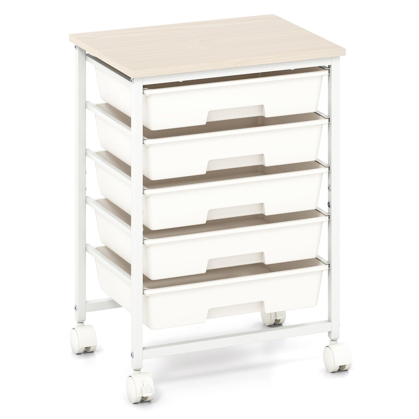 5-Drawer Rolling Storage Cart with Wooden Top