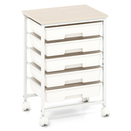 5-Drawer Rolling Storage Cart with Wooden Top