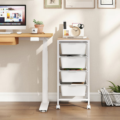 5-Drawer Rolling Storage Cart Mobile Utility Organizer with Wooden Tabletop and Lockable Wheels-White