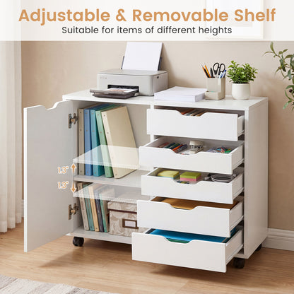 5-Drawer Mobile Storage Cabinet with Adjustable Shelf