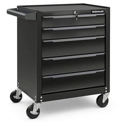 5-Drawer Tool Storage Cabinet with Hanging Holes and Central Keyed Locking System-Black