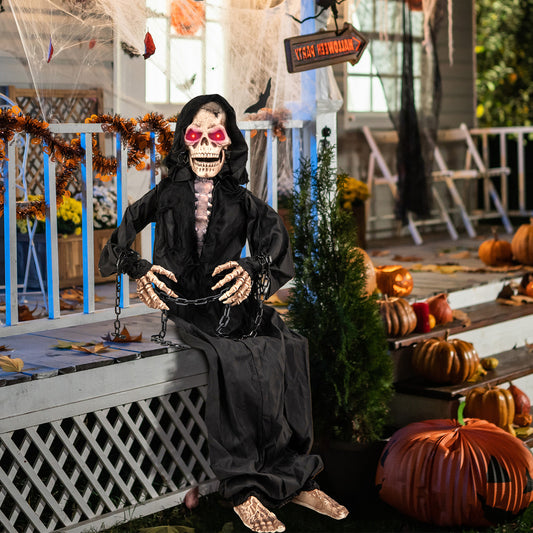 5 Feet Animated Halloween Sitting Reaper with Voice Greetings