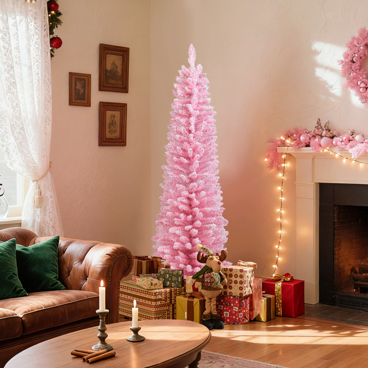5 Feet Artificial Christmas Tree with 328 Branch Tips and Folding Metal Stand for Home