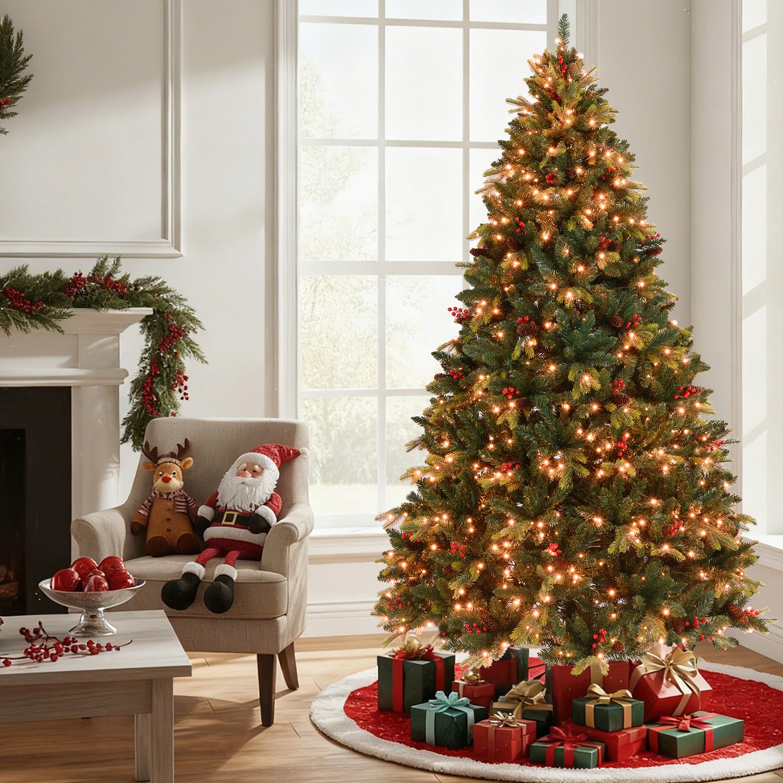 5/6/7/8 FT Artificial Christmas Tree with LED Lights and Remote APP Control-8 ft