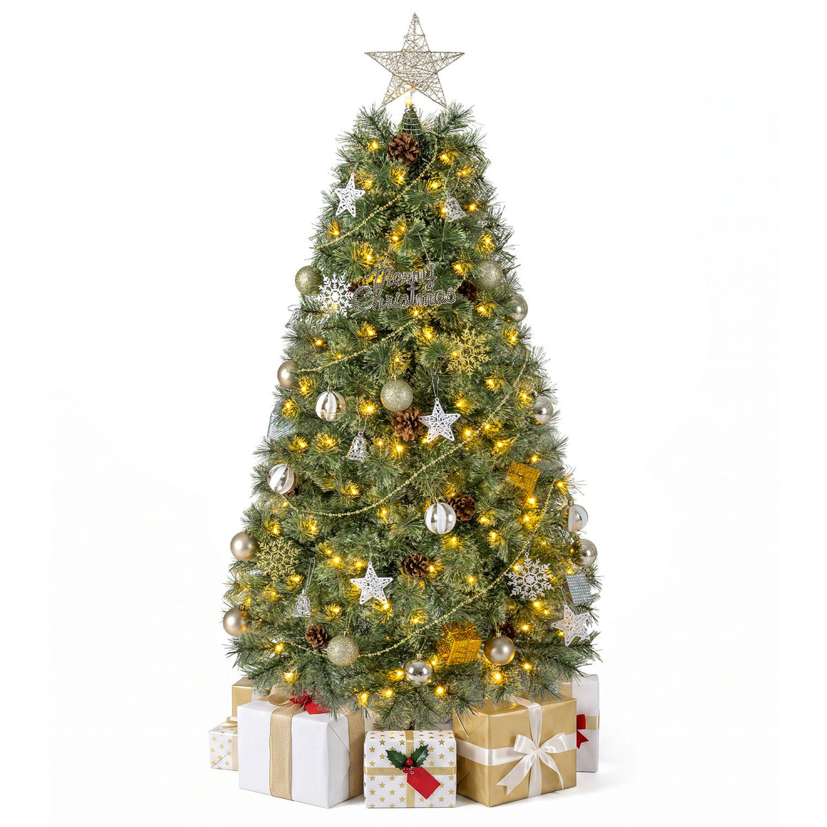 6 Artificial Christmas Tree Hinged Fully-Decorated with 238/360/524 Blossom Pine Needles