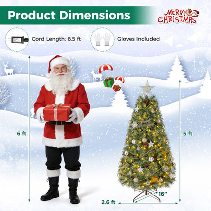 6 Artificial Christmas Tree Hinged Fully-Decorated with 238/360/524 Blossom Pine Needles