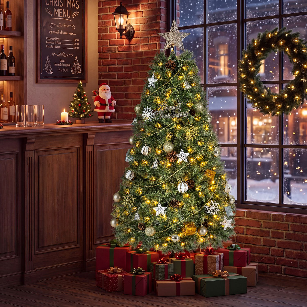 6 Artificial Christmas Tree Hinged Fully-Decorated with 238/360/524 Blossom Pine Needles