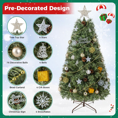 6 Artificial Christmas Tree Hinged Fully-Decorated with 238/360/524 Blossom Pine Needles