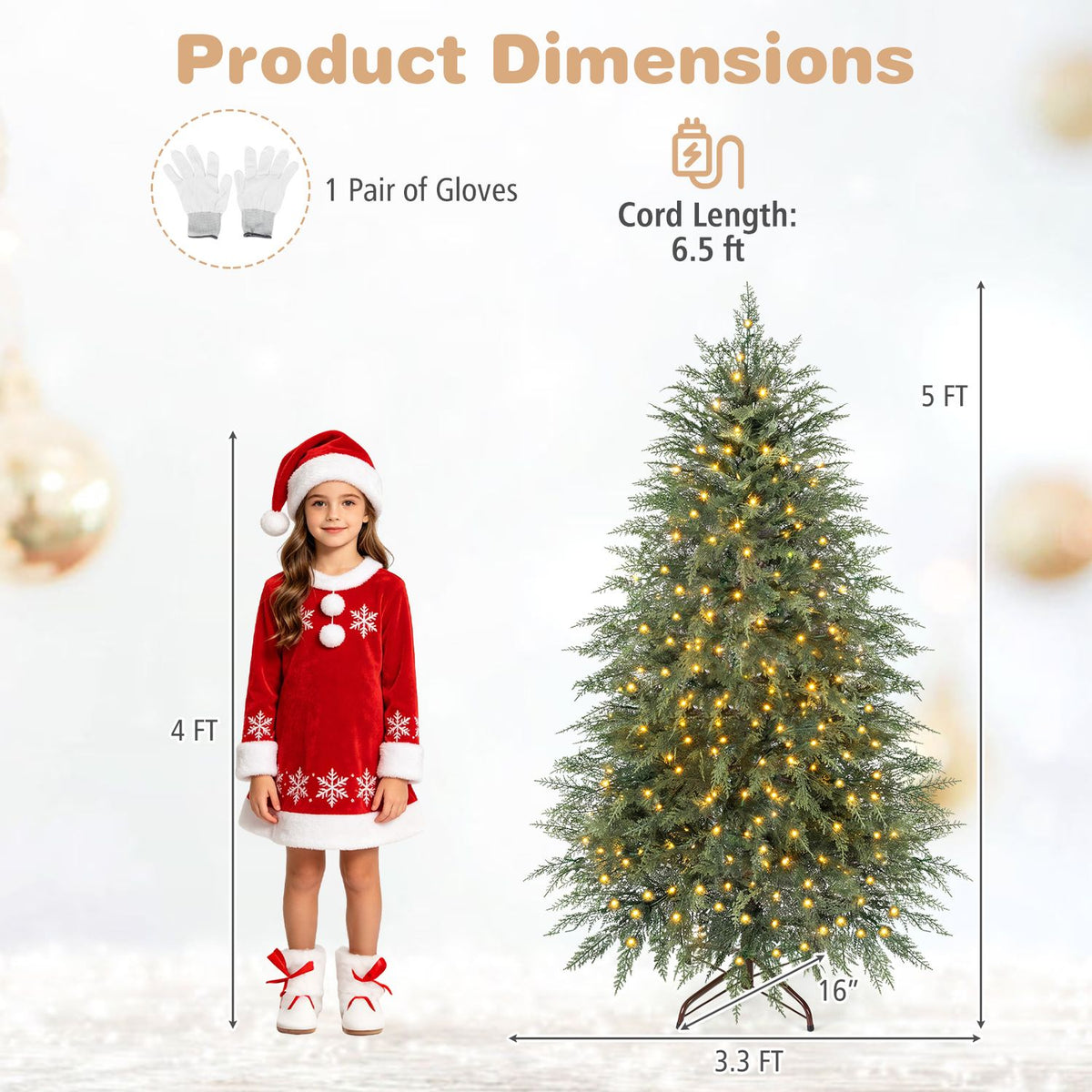 5 FT Artificial Christmas Tree with 406 Full Branch Tips and 245 Warm White LED Lights
