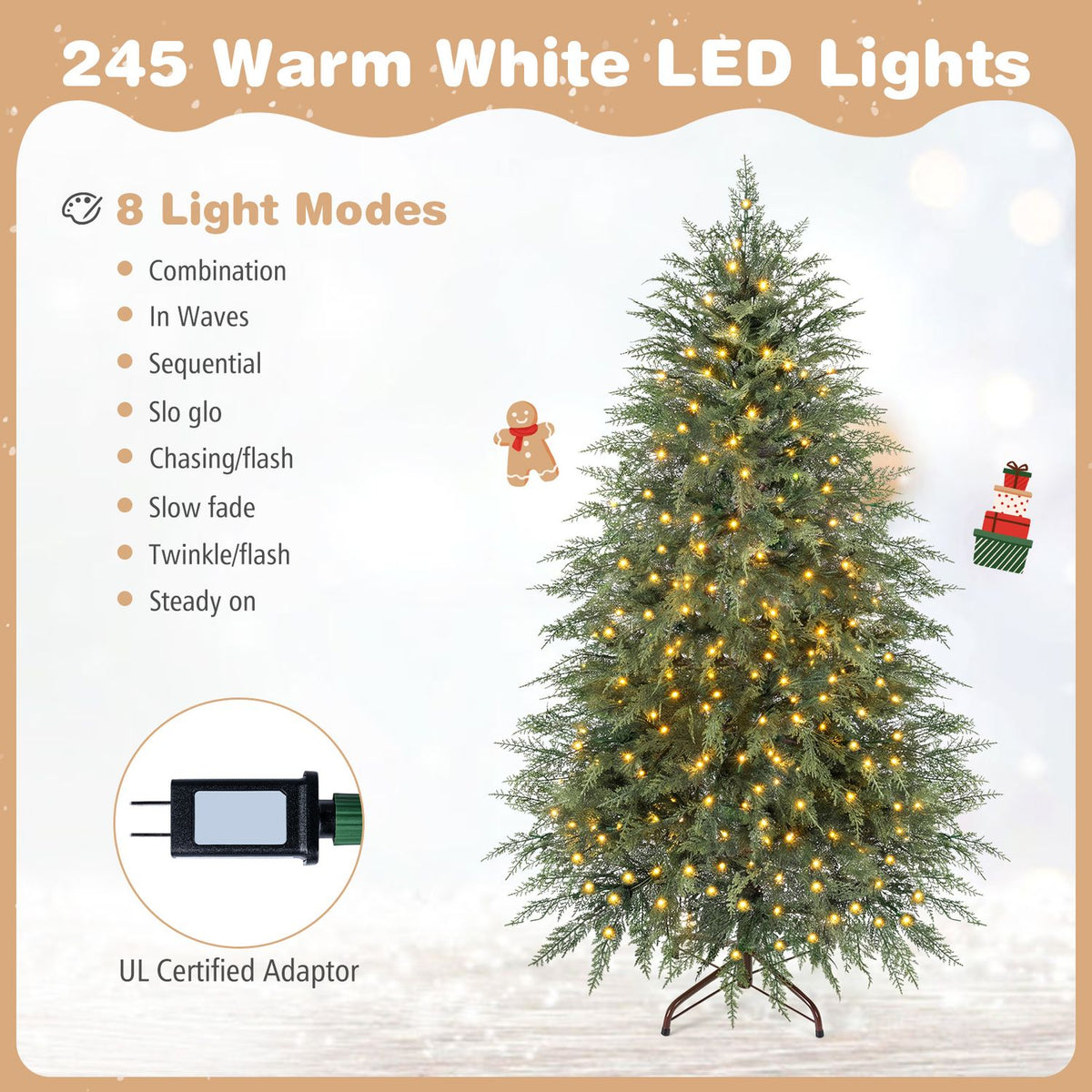 5 FT Artificial Christmas Tree with 406 Full Branch Tips and 245 Warm White LED Lights