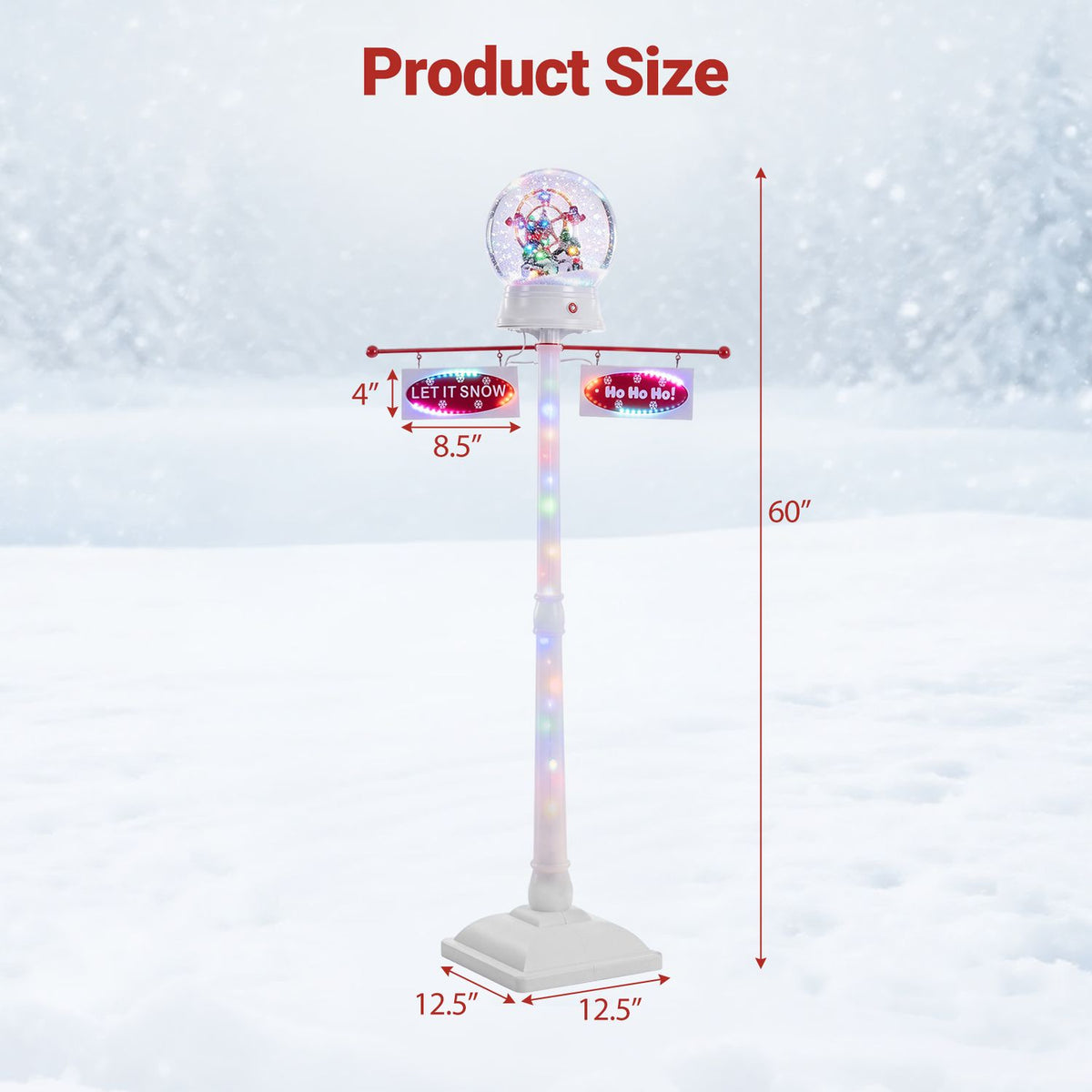 5 FT Indoor Christmas Street Lamp Post with Colorful Lights-White
