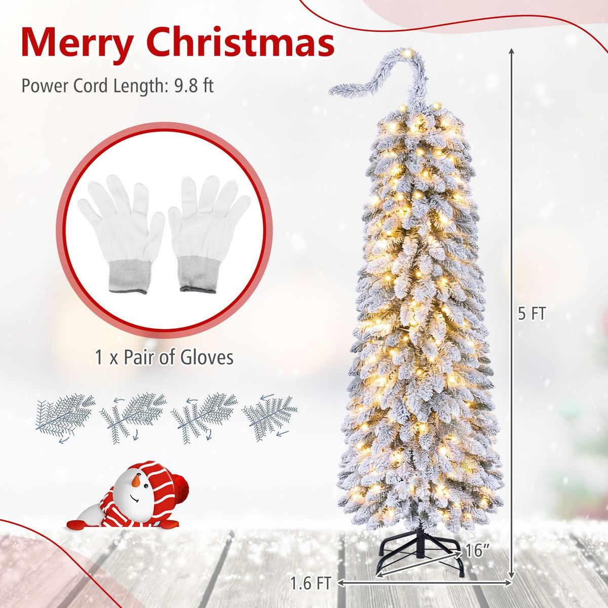 5 FT Pre-Lit Artificial Christmas Tree with Bendable Top and 110 Warm White LED Lights