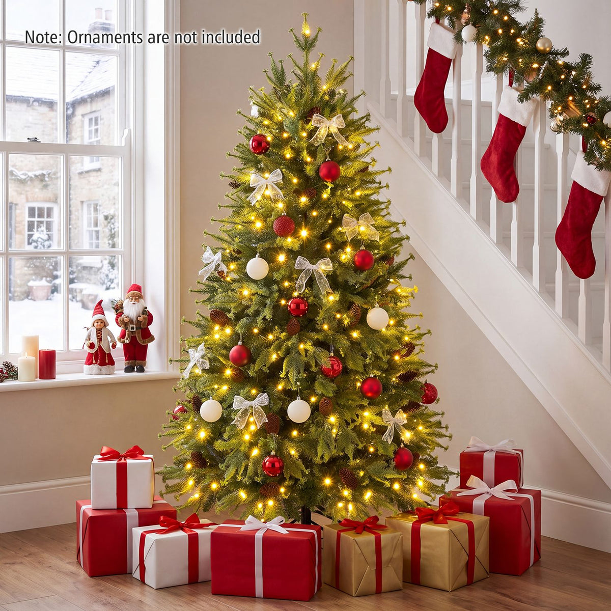 6FT Pre-Lit Artificial Christmas Tree with Warm White and Multicolor LED Lights