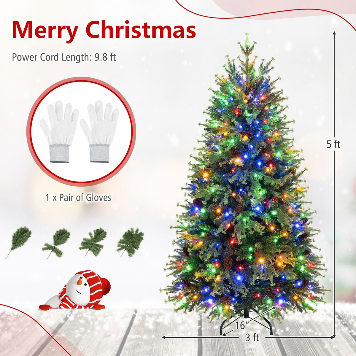 6FT Pre-Lit Artificial Christmas Tree with Warm White and Multicolor LED Lights