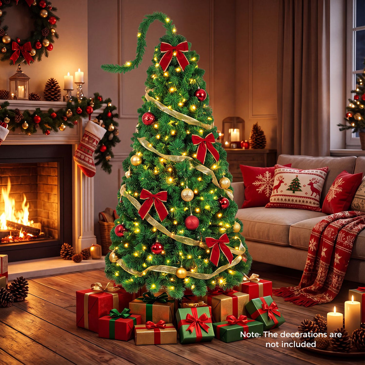 6 FT Pre-Lit Artificial Christmas Tree with Green Snow Flocking